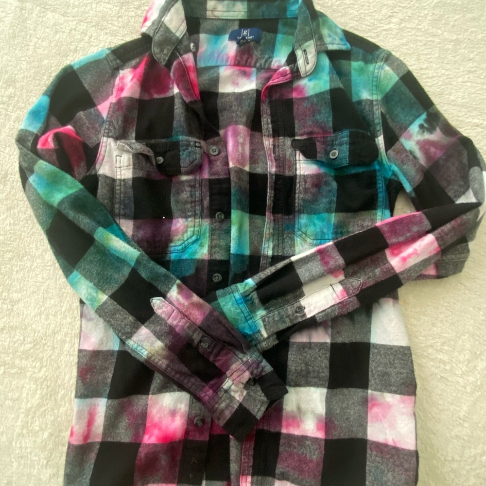 One of a kind Tie Dye Flannel - Black, Pink, Blue